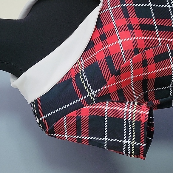 NWOT Red White Plaid Short Sleeve Swing Dress White Peter Pan Collar Size Medium - Picture 5 of 8